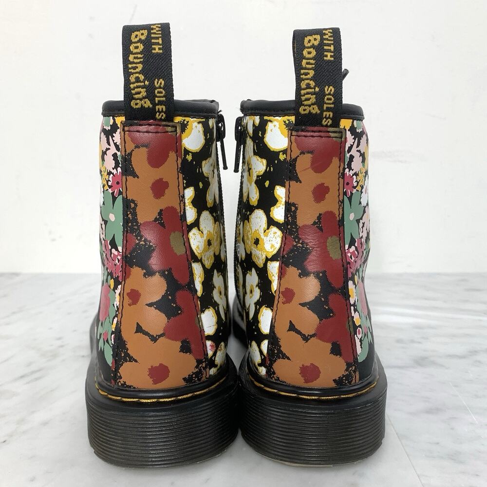 DR. MARTENS 1460J Floral Mash Up Leather Lace Up Boot Kids L5 M4 Black Punk EUC - Picture 5 of 10
